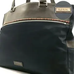 美品/A4収納可能✨ポールスミス トートバッグ マルチストライプ レザー 紺色
