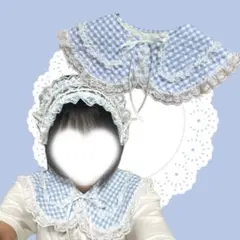 ぱすてる水色ギンガムつけ襟 ハンドメイド つけ襟 付け襟 サブカル 水色