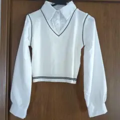 ホワイト Vネック クロップドシャツ コスプレ 制服 ベスト