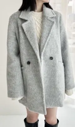 Heather シャギーミドルコート グレー