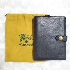 【極美品】イルビゾンテ　折財布　2つ折　金ボタン　レザー　ブラック　ユニセックス