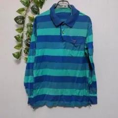 b3256【クロコダイル】メンズ　ポロシャツ　長袖　ボーダー　青　緑　胸ポケット
