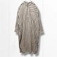 【スタディオクリップ】ストライプ ワンピース 麻混 M ナチュラル ゆったり