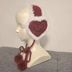 赤×白 イヤーマフ ハンドメイド ハート