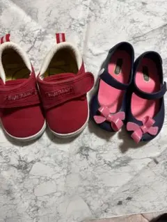 赤とネイビーのベビーシューズセット　14cm