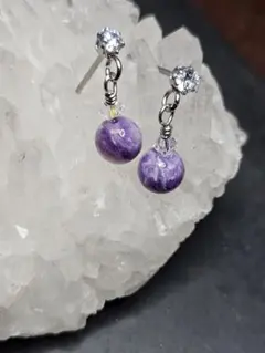 【高品質czポスト】チャロアイト☆サージカルステンレスピアス