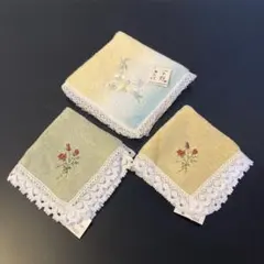 新品　宇野千代刺繍レース付きタオルハンカチ1枚&タオルハンカチ色違い2枚セット