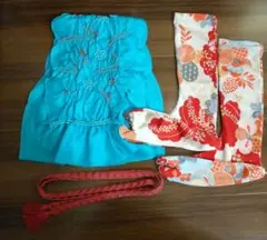 人気のターコイズブルー帯揚げ&カラフル足袋ハイソックスセット♥️赤の帯締めおまけ
