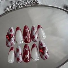 チェック 量産型 ワンホン 地雷系 フレンチガーリー 韓国 スナ系 ネイルチップ