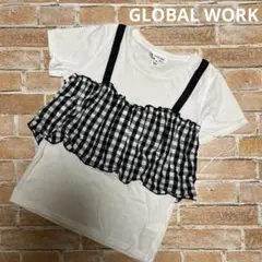 美品！GLOBAL WORK チェック柄フリルTシャツ＊ジュニアMのサムネイル