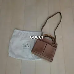 GUCCI★ヴィンテージ バンブーハンドバッグ ショルダーストラップ付　スエード