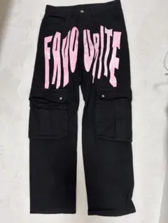 SHEIN メンズ レディース デニム ロゴ入り カーゴパンツ ブラックのサムネイル