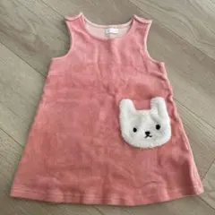 【美品】combi ピンク コーデュロイ ウサギ　ワンピース 秋冬　モコモコ
