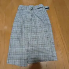 チェック柄タイトスカート ベルト付き