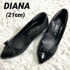 日本製　DIANA ダイアナ　パンプス　リボン　黒　ブラック　上品　ヒール　21