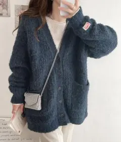 Java ダークブルー Vネック カーディガン