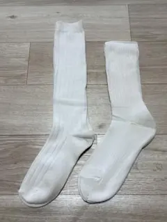ホワイト コットン混紡 ロングソックス