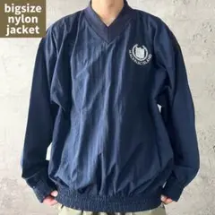 90s ナイロンジャケット プルオーバー 刺繍ロゴ Vネック ゴルフ 古着 L