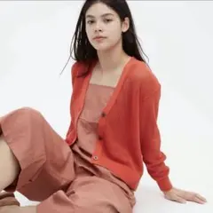 UNIQLO オレンジ メッシュショートカーディガン　M