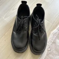 厚底 プレーントゥ シューズ ブラック