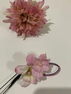 即日発送可　ピンクの花飾り かんざし