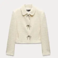 zara リボン ツイード ジャケット S