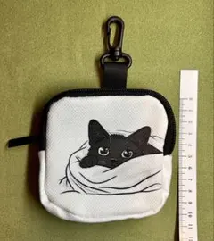 黒猫イラストポーチ カラビナ付き③