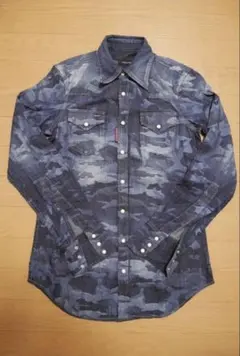 ディースクエアード2 迷彩デニムシャツ インディゴ 迷彩38 イタリア製 美品