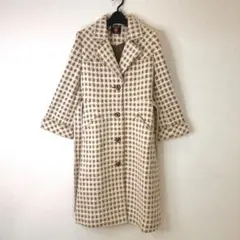 DORMEUIL ウール ロングコート 9号 千鳥格子/幾何学柄 ブラウン