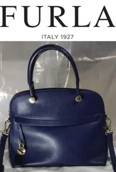 FURLA フルラ パイパーショルダーバッグハンドバッグ2wayネイビー【美品】