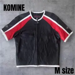 未使用級 KOMINE パンチングレザー 半袖 バイクジャケット M 赤/黒のサムネイル