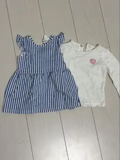 青と白ストライプワンピースとTシャツセット