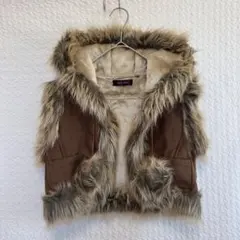CHU XXX♦︎ファー ベスト（M）フード付き フェイクムートン ブラウン