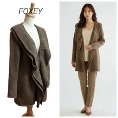 FOXEY - キャメルベージュ ロング ニットカーディガン ウール100% ドルマン バルーン キャメルベージュ ロング ニットカーディガン ウール 素敵 ドルマン