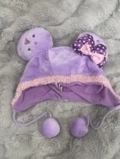ディズニー ミニー ファンキャップ 紫 パープル 帽子 リボン　ストーン付き