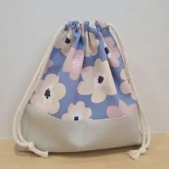 No.841 ハンドメイド　巾着　花柄 グレー　コップ袋　給食袋　北欧