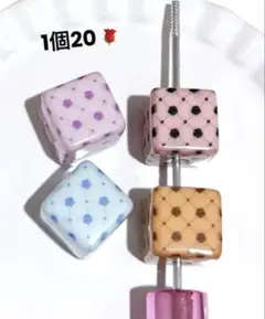 カスタムボールペンビーズ　薔薇柄キューブビーズ