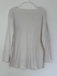 ヘンリーネック ベージュ リブ編み 長袖トップス L