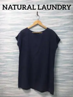 【NATURAL LAUNDRY】Mサイズ　半袖　チュニック　ネイビーのサムネイル