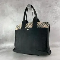バーバリー　ブルーレーベル　トートバッグ　ノバチェック柄　キャンバス　ブラック