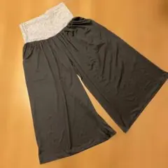 マタニティ ワイドパンツ ブラック グレーウエスト