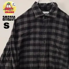 usa古着 Amazon essentials ネルシャツ　S ブラックグレー