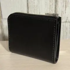 手縫い　手染め　黒 本革 L字 ファスナー 二つ折り財布　ヌメ革　ハンドメイド