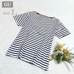 【ジーユー】GU メンズ ボーダー柄 半袖Tシャツ シンプル 白×黒 L ●