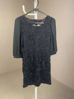 黒 装飾 半袖 ワンピース ブラック ミニ 膝上