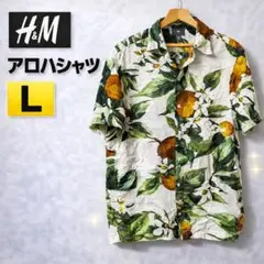 H&M 総柄 半袖シャツ オレンジ 花柄 ボタニカル レーヨン Lのサムネイル