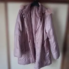 ピンク フード付き ロングダウンジャケット M-L