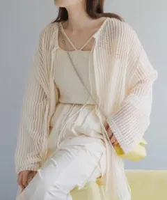 Kastane メッシュ ショート丈 カーディガン アイボリー