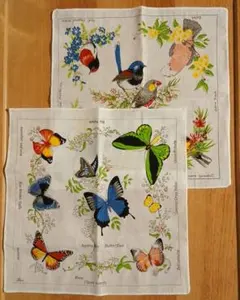 ハンカチ　2枚セット　小鳥柄　蝶々柄