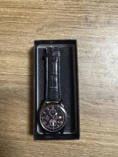 クロノグラフ アナログ 腕時計 黒 レザー